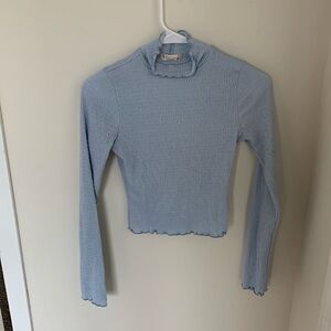 Sky Blue Lettuce Hem smocked Alter’d State Turtleneck Shirt